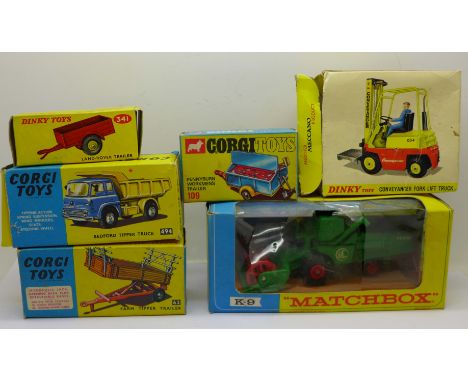 Corgi, Dinky Toys and Matchbox die-cast model vehicles, including Dinky 404 Conveyancer Fork Lift Truck, and Corgi Pennyburn 