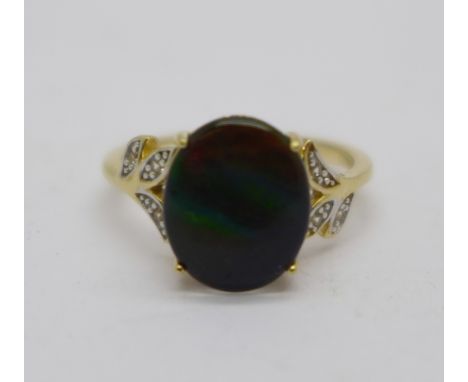 A 9ct gold, triplet opal and diamond ring, 2.5g, N