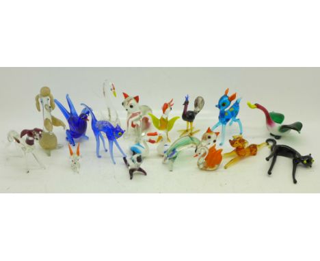 A collection of eighteen vintage hand blown glass animals