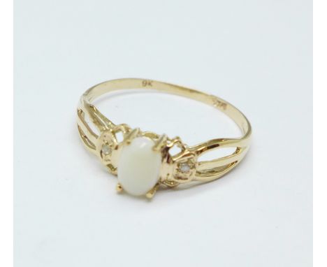 A 9ct gold, opal and diamond ring, 1g, O