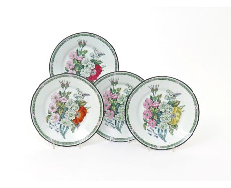 Four Don pottery plates  1st half 19th century, printed and hand coloured with large sprays of flowers including poppy, dog r