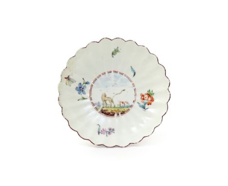 A Chelsea Fable-decorated saucer  c.1752-54, the well painted by Jeffreyes Hammett O'Neale with the Lion and the Fox, the two