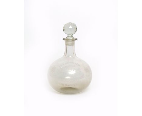 A glass magnum flagon or decanter and stopper  late 19th century, the globular body engraved 'Carlowitz: as supplied by speci