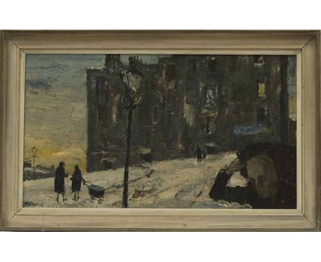 * HERBERT WHONE (BRITISH 1925 - 2011),
A GLASGOW WINTER
oil on canvas, signed and dated '61
61cm x 108cm 
Framed 
Note: Note: