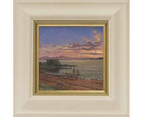 WILLIAM DOBBIE,
TWILIGHT MAGIC AND SEASIDE PURSUITS
oil on canvas, signed, titled verso
28cm x 28cm
Framed