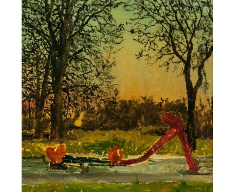 * JACK FRAME, 
PLAY PARK - BELLAHOUSTON PARK
oil on panel, signed verso 
26.5cm x 26cm 
Unframed as intended
