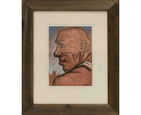 * PETER HOWSON OBE, 
BASHER
pastel on paper, signed, titled verso
27cm x 19cm
Mounted, framed and under glass.