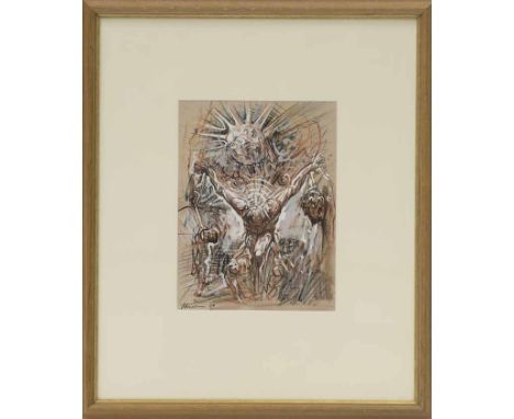 * PETER HOWSON OBE,
APOSTLE 
mixed media on paper, signed and dated '09
29.5cm x 22cm 
Mounted, framed and under glass
