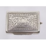A Victorian silver viniagrette, the body engraved with foliate decoration, gilt interior, pierced