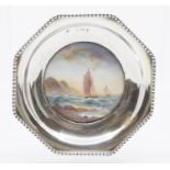 A George V silver octagonal dish with beaded rim, hallmarked Birmingham, 1912,  the centre inset