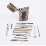 A 19th Century probably French silver and jaspar mounted etui, the tapering body and hinged cover