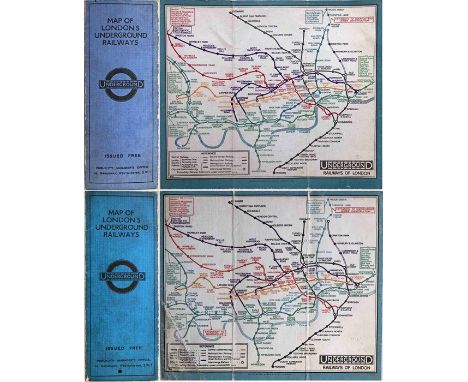 Pair of  'Stingemore' London Underground linen-card POCKET MAPS, the first c1930, showing the Piccadilly Line extensions unde