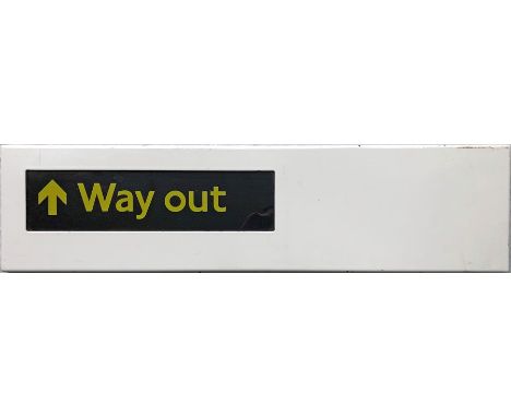 London Underground enamel SIGN 'Way Out' with a translucent panel designed to be back-lit. A note on the reverse suggests tha