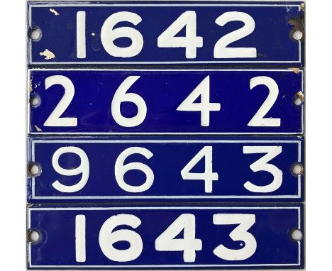 Set of London Underground enamel STOCK-NUMBER PLATES from a complete 4-car unit of 1962-Tube Stock comprising Driving Motor C