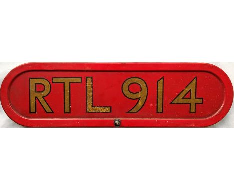 London Transport bonnet FLEETNUMBER PLATE from Leyland 7RT RTL 914. This number was always allocated to a Metro-Cammell-bodie