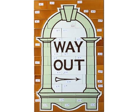 Full set of London Underground WALL TILES reading 'Way Out' and produced for the refurbishment of the Piccadilly Line station