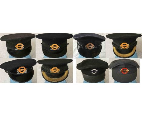 Selection (8) of 1960s-80s London Underground &amp; Buses HATS with ENAMEL BADGES incl 3 x Station Foreman, Station/Travellin