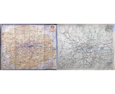 Pair of quad royal 1930s POSTER MAPS comprising 1934 London Transport 'All Routes - Road &amp; Rail' including buses, trams, 