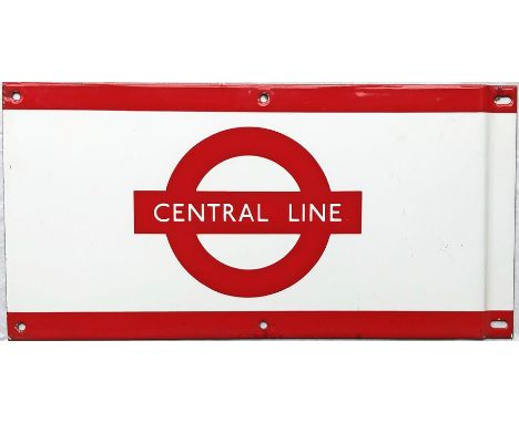 London Underground 1950s/60s enamel PLATFORM FRIEZE PLATE from the Central Line with the line name on the bar of a traditiona