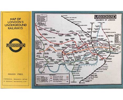 c1928/9 London Underground linen-card POCKET MAP from the Stingemore-designed series of 1925-32. This is one of the two first