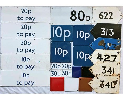 Assortment (25) of London Underground small, miscellaneous ENAMEL PLATES regarding excess fares etc plus colour samples for E