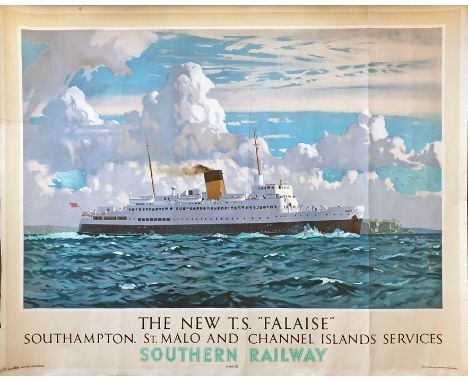 1947 Southern Railway quad-royal POSTER 'The new TS Falaise - Southampton, St Malo &amp; Channel Island Services' from an oil
