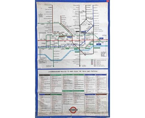 1946 London Underground  double-royal POSTER MAP by H C Beck 'Underground Routes to and from the main-line stations'. An earl