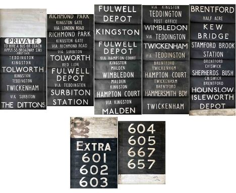 Pair of London Transport trolleybus DESTINATION BLINDS from Fulwell (FW) depôt, the first an Aldenham-produced example for th