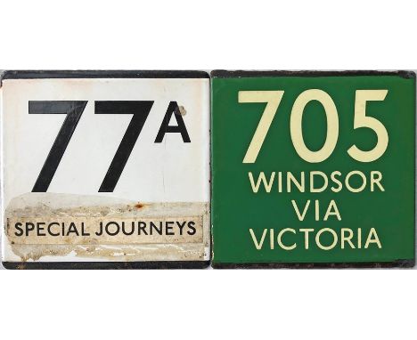 Pair of London Transport enamel E-PLATES, the first a Green Line example 705 destinated Windsor via Victoria (very good, ex-u