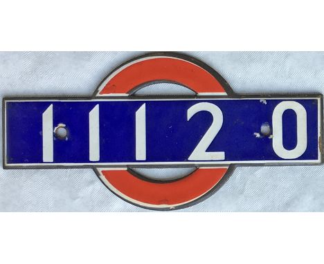 London Underground enamel STOCK-NUMBER PLATE from 1938-Tube Stock Driving Motor Car 11120. These plates were located inside, 