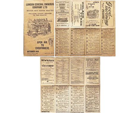 London General Omnibus Company Ltd fold-out LEAFLET of Motor and Horse Routes dated October 1910 from the monthly series whic