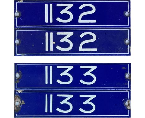 2 matched pairs of London Underground Piccadilly Line 1959-Stock enamel INTERIOR CAR NUMBER PLATES from driving motor cars 11