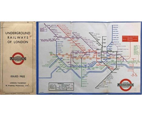 1933 London Underground H C Beck diagrammatic, card POCKET MAP from the first-year series titled 'Underground Railways of Lon