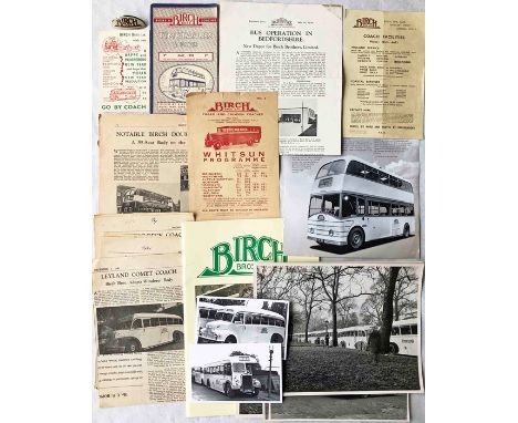 Bundle of 1930s onwards Birch Bros Ltd items including an enamel &amp; chrome CAP BADGE and paper ephemera such as timetable 