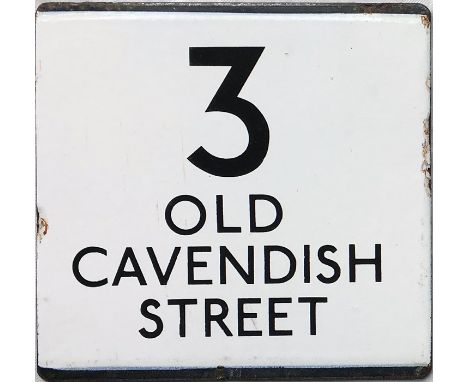 London Transport bus stop enamel E-PLATE for route 3 destinated Old Cavendish Street. We assume this was in respect of short-