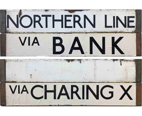 Pair of London Underground 1938 Tube Stock CAB DESTINATION PLATES, the first an enamel example: 'Northern Line' on a white ba