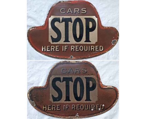 LCC Tramways enamel TRAM STOP FLAG 'Cars Stop Here If Required'. Dating from the early 1900s, a handful of these 'clover leaf