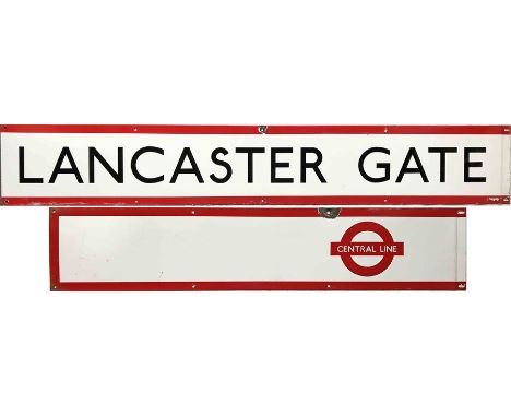 1950s/60s London Underground enamel PLATFORM FRIEZE PANELS, the first from Lancaster Gate on the Central Line (57" x 9" - 145