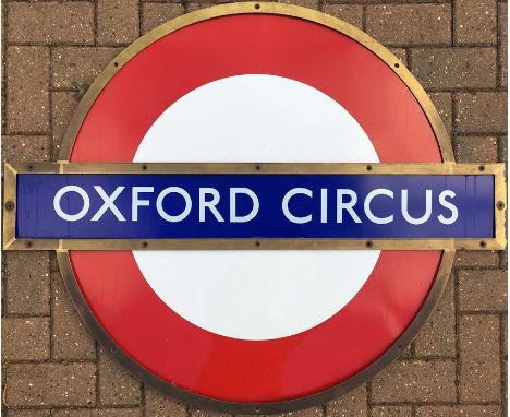 London Underground enamel PLATFORM ROUNDEL SIGN from Oxford Circus Station on the Bakerloo, Central and Victoria Lines. This 