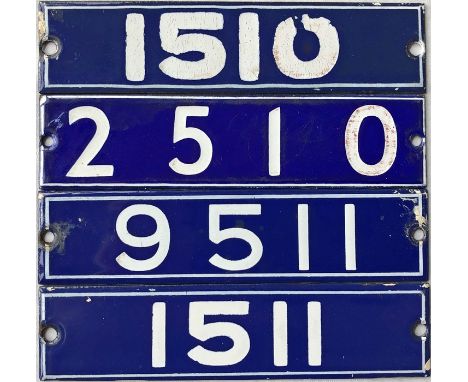 Set of London Underground enamel STOCK-NUMBER PLATES from a complete 4-car unit of 1962-Tube Stock comprising Driving Motor C