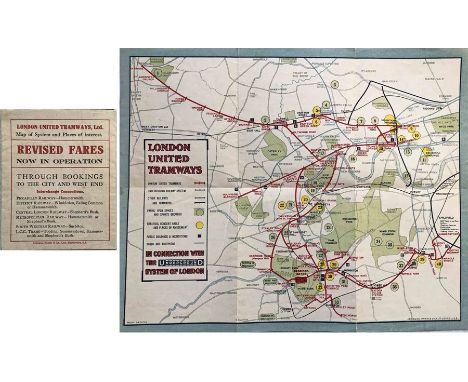 c1911 London United Tramways pocket MAP OF SYSTEM AND PLACES OF INTEREST ''in connection with the Underground system of Londo