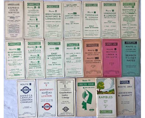 Selection (20) of 1930s Green Line Coaches TIMETABLE LEAFLETS etc including a 1933 'Rambles' brochure. A majority of the leaf