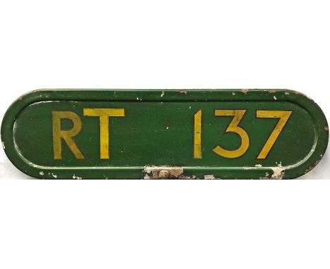 London Transport bonnet FLEETNUMBER PLATE from RT 137, one of the first production batch, known as the "pre-war" RTs and one 
