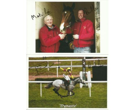 Martin and David Pipe horse racing trainers signed small colour photos. Good condition 