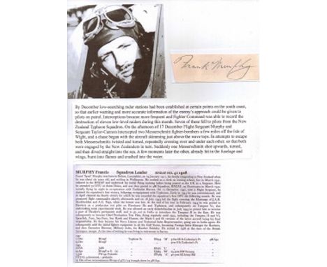 Sergeant Pilot (later Squadron Leader) Francis 'Frank' Murphy DFC RNZAF. Signature of Typhoon pilot with 4 victories. Post-wa