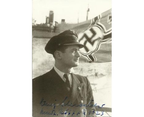 Heinz Schroteler signed 6 x 4 inch black and white portrait photo. Good condition 