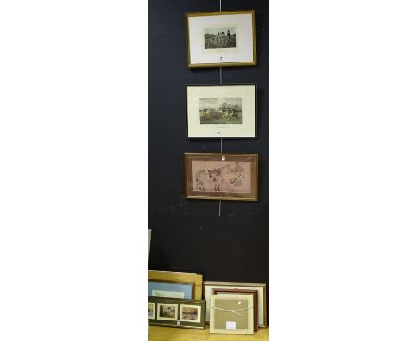 A large collection of prints, to include mostly hunting/horse related scenes, ' Riding Out' signed by DM Dent 778/850, tripty
