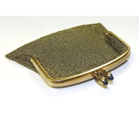 A 14ct gold mesh coin purse, originally belonging to the Rothschild banking family, stamped 585 to inner rim, 6cm x 5.5cm, 36