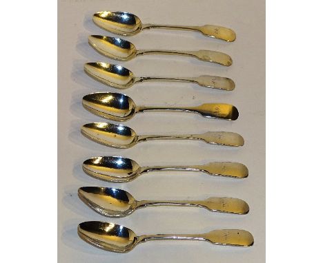 A set of eight Regency silver teaspoons, hallmarks for Dublin 1811 R Whitford, of plain design with monogram 'WW', approx 3oz