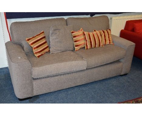 A modern 'Zurich' two seater sofa, upholstered in beige fabric with cushions, 203cm wide